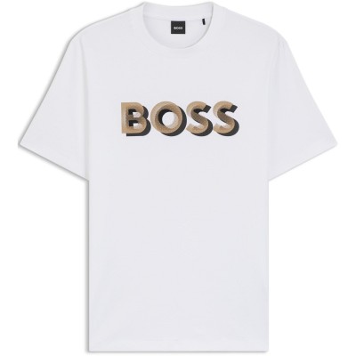 тениска,мъжки,тениски,boss,men,s,thompson,contrasting,logo,cotton,short,sleeve,t,shirt,white,100