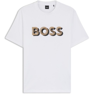 тениска,облекла,на,разпродажба,мъжки,тениски,boss,men's,thompson,contrasting,logo,cotton,short,sleeve,t,shirt,white,100