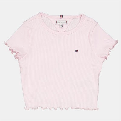 тениска,детски,3/4,панталони,tommy,hilfiger,kids',essential,rib,short,sleeve,t,shirt,light,pink,tog