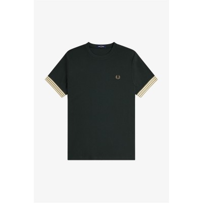 тениска,облекла,на,разпродажба,мъжки,тениски,fred,perry,stripe,cuff,t,shirt,night,green,q20