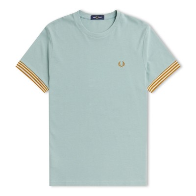 тениска,мъжки,тениски,fred,perry,stripe,cuff,t,shirt,silver,blue,959