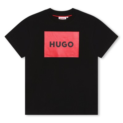 юношеска,тениска,детски,облекла,hugo,cotton,large,box,logo,t,shirt,juniors,black,09b