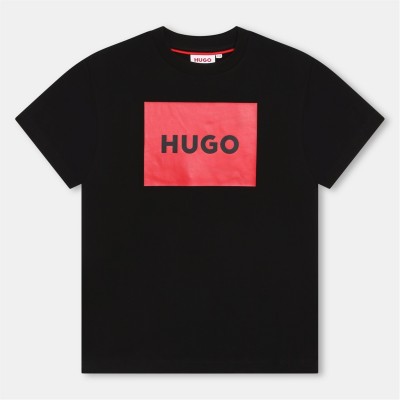 детска,тениска,детски,3/4,панталони,hugo,unisex,kids,big,logo,cotton,short,sleeve,t,shirt,black,09b