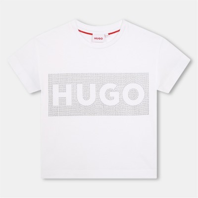юношеска,тениска,детски,3/4,панталони,hugo,big,logo,t,shirt,juniors,white,10p