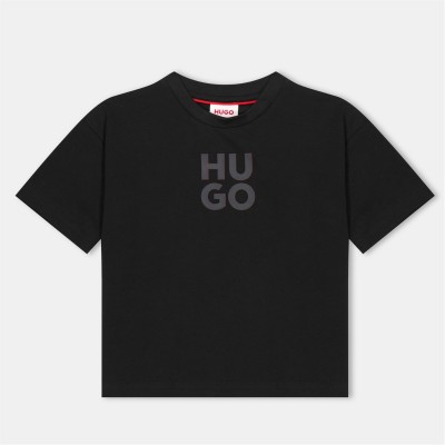 тениска,детски,3/4,панталони,hugo,kids',logo,regular,fit,t,shirt,black,09b