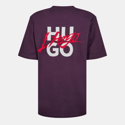 тениска,мъжки,тениски,hugo,logo,print,relaxed,fit,t,shirt,open,purple