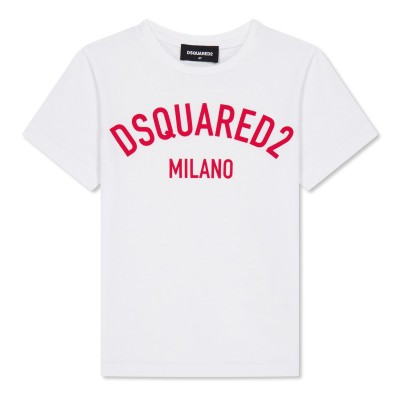 юношеска,тениска,детски,3/4,панталони,dsquared2,logo,t,shirt,juniors,wht,red,dq10n