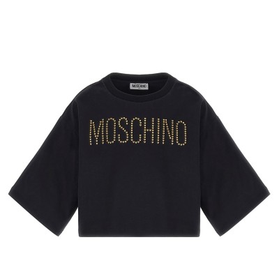 юношеска,тениска,детски,3/4,панталони,moschino,stud,logo,t,shirt,juniors,black,60100