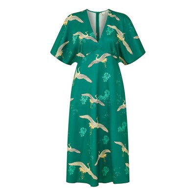 рокля,дамски,якета,и,палта,yumi,yumi,green,crane,print,kimono,midi,dress,green