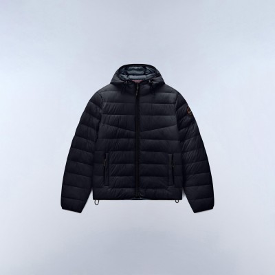 napapijri,mens,aerons,full,zip,hooded,short,puffer,jacket,black,beauty