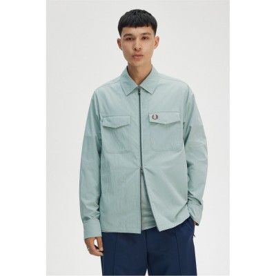 облекла,на,разпродажба,мъжки,якета,fred,perry,zip,overshirt,silver,blue,959