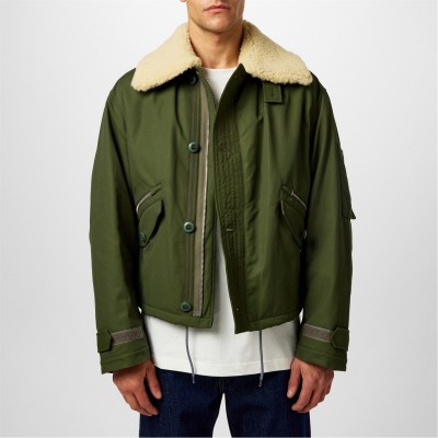 яке,мъжки,якета,kenzo,men's,army,cotton,long,sleeve,faux,fur,collar,bomber,jacket,dark,khaki