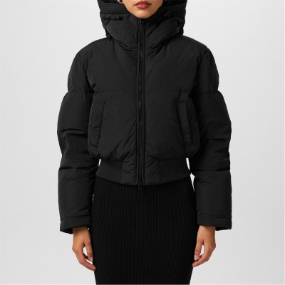 яке,дамски,якета,и,палта,diesel,women's,hooded,cropped,long,sleeve,short,puffer,jacket,black