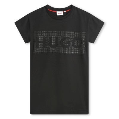 юношеска,тениска,детски,облекла,hugo,logo,t,shirt,dress,junior,black,09b