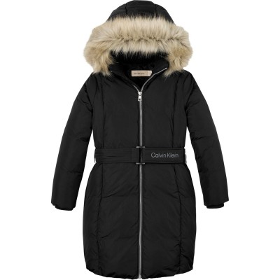 юношеско,палто,детски,облекла,calvin,klein,jeans,belted,faux,fur,coat,junior,ck,black,beh