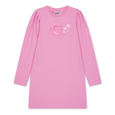 юношеска,рокля,детски,3/4,панталони,moschino,teddy,bear,logo,print,jersey,dress,junior,pink,50243