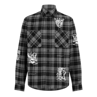 облекла,на,разпродажба,мъжки,якета,off,white,men's,character,cheque,flannel,shirt,with,contrasting,cartoon,prints,black,white