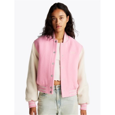 яке,дамски,якета,и,палта,tommy,jeans,women's,long,sleeve,varsity,jacket,pink,sugar