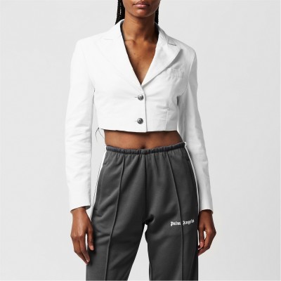 сако,дамски,якета,и,палта,palm,angels,women's,cropped,cotton,long,sleeve,blazer,white