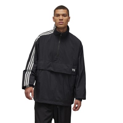облекла,на,разпродажба,мъжки,якета,y3,men's,3,stripes,nylon,shell,two,zipped,rain,anorak,black