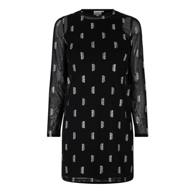 детска,рокля,детски,облекла,hugo,long,sleeve,print,dress,junior,girls,black,09b