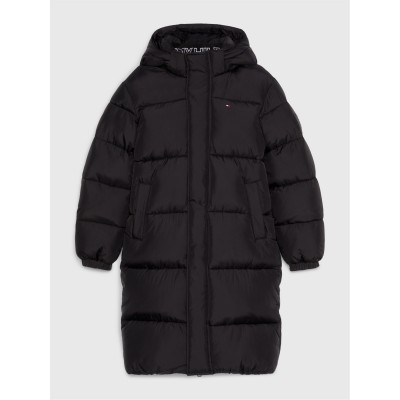 яке,tommy,hilfiger,kids,essential,padded,hooded,long,sleeve,short,puffer,jacket,black,bds