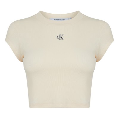 тениска,дамски,топове,calvin,klein,jeans,calvin,klein,mono,rib,cropped,t,shirt,vanilla