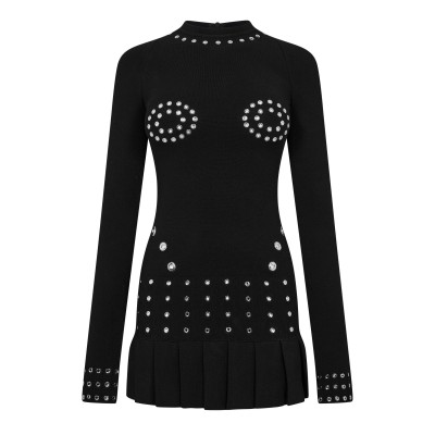 дамска,рокля,дамски,поли,и,рокли,off,white,women,s,eyelet,pleated,mini,dress,black