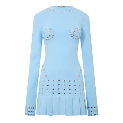 рокля,дамски,поли,и,рокли,off,white,eyelet,pleated,mini,dress,light,blue