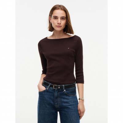 дамска,тениска,дамски,топове,tommy,hilfiger,women,s,cody,slim,boat,neck,long,sleeve,t,shirt,chocolate