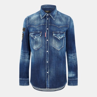 риза,с,дълъг,ръкав,мъжки,ризи,dsquared2,men,s,long,sleeve,denim,shirt,navy,blue