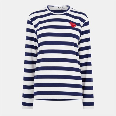 тениска,дамски,топове,comme,des,garcons,play,women's,long,sleeve,t,shirt,blue,wht