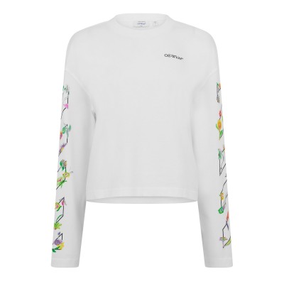 тениска,дамски,топове,off,white,women's,flower,hi,neck,long,sleeve,t,shirt,white