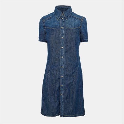 риза,с,къс,ръкав,дамски,ризи,diesel,women's,short,sleeve,dress,shirt,blue,denim