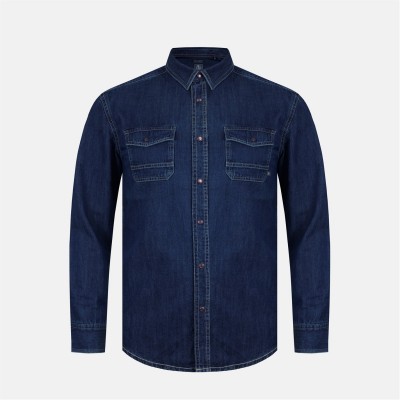 риза,с,дълъг,ръкав,firetrap,men's,long,sleeve,denim,shirt,blue