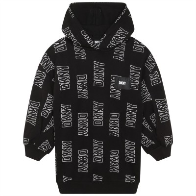 юношеска,рокля,детски,облекла,dkny,logo,hoodie,dress,juniors,blk,wht,m41