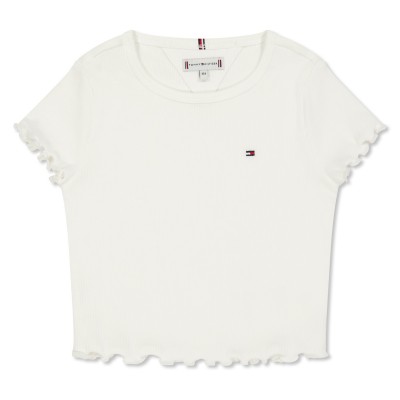 къса,блуза,детски,3/4,панталони,tommy,hilfiger,kids',essential,rib,short,sleeve,crop,top,white,ybr