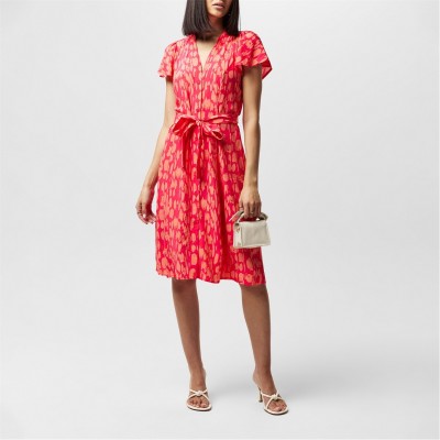 рокля,дамски,поли,и,рокли,french,connection,women's,islanna,crepe,v,neck,midi,dress,80,coral,azalea