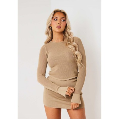 дамски,тениски,дамски,топове,missy,empire,knit,flare,cuff,top,tan