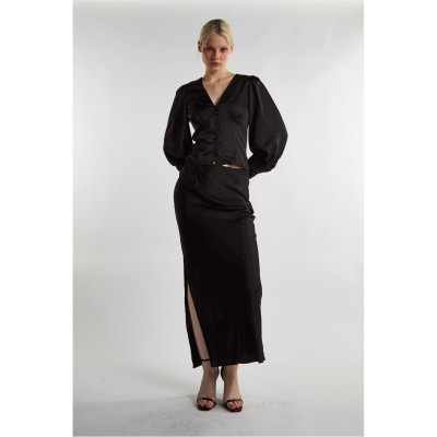 фланелка,с,дълъг,ръкав,дамски,тениски,дамски,топове,glamorous,satin,long,sleeve,top,black