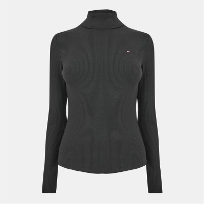 тениска,дамски,топове,tommy,hilfiger,women's,slim,rib,roll,long,sleeve,t,shirt,black