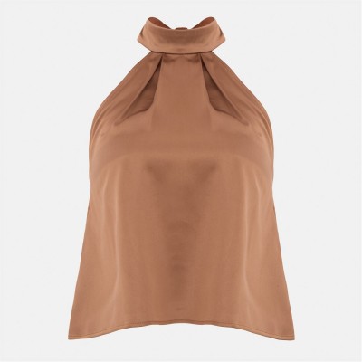 дамски,топове,i,saw,it,first,satin,halter,neck,top,brown