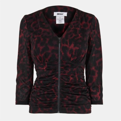 3/4,горнище,с,цип,дамски,топове,dkny,dkny,three,quarterzip,top,ld54,merlot,cheetah