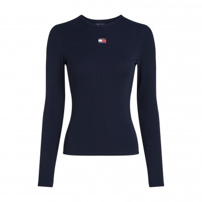дамска,тениска,дамски,топове,tommy,jeans,women,s,badge,cotton,long,sleeve,slim,fit,t,shirt,dark,blue