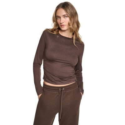 дамска,тениска,дамски,топове,dkny,women,s,long,sleeve,ruched,slim,fit,t,shirt,espresso,space