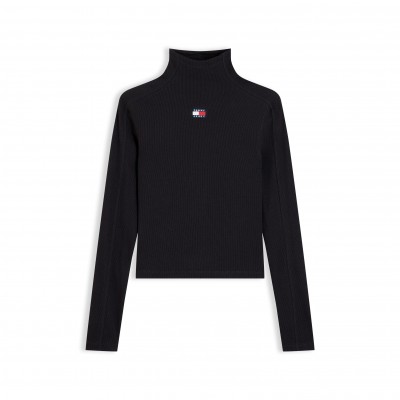 дамска,тениска,дамски,топове,tommy,jeans,women,s,badge,cotton,roll,neck,long,sleeve,t,shirt,black