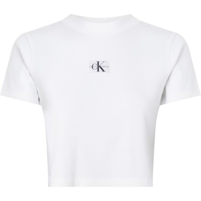 тениска,дамски,топове,calvin,klein,jeans,badge,rib,short,sleeve,t,shirt,bright,white