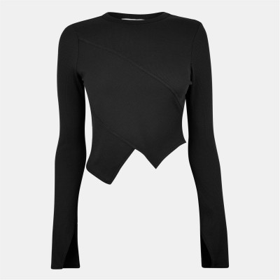 тениска,дамски,тениски,дамски,топове,jack,wills,women's,jw,asymmetric,rib,long,sleeve,t,shirt,black