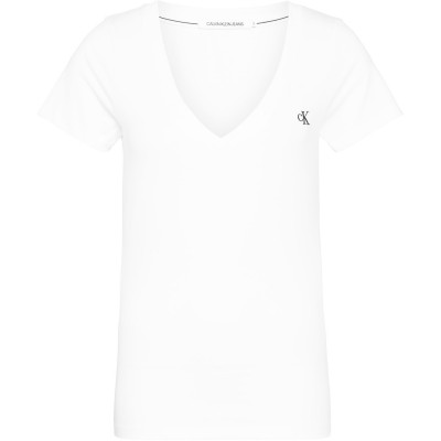 тениска,дамски,топове,calvin,klein,jeans,embroidery,stretch,v,neck,t,shirt,bright,wht,yaf