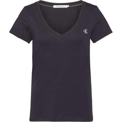 тениска,дамски,топове,calvin,klein,jeans,embroidery,stretch,v,neck,t,shirt,bk,black,bae